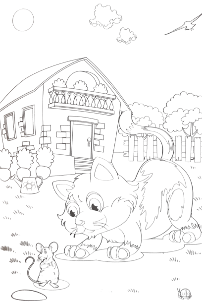 cat and the mouse printable coloring page