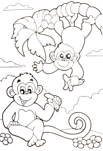 2 monkeys coloring sheet