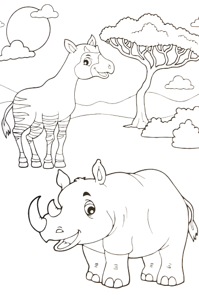 rhino and zebra coloring worksheet