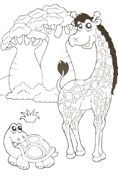 Turtle and giraffe coloring worksheet